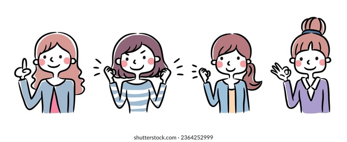 A set of smiling women illustration in various poses.