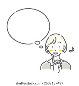 A set of smiling women and speech bubbles. Simple and stylish line drawing illustrations