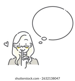 A set of smiling women and speech bubbles. Simple and stylish line drawing illustrations