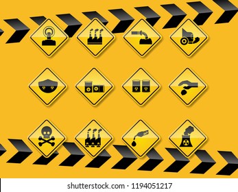 set of smog, pollution icon flat design on yellow background vector illustration