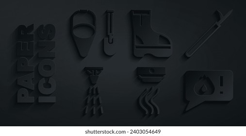 Set Smoke alarm system, Metal pike pole, Fire sprinkler, Telephone call 911, boots and shovel and bucket icon. Vector