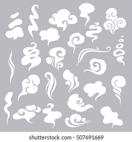 Set of Smoke, Clouds, Fog and Steam Cartoon. Vector Illustration