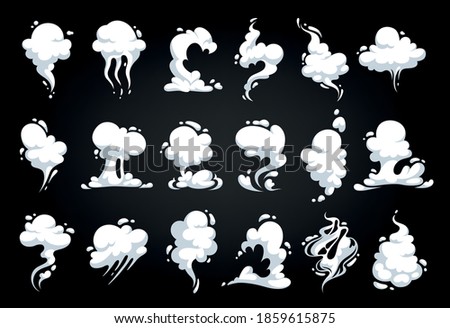 Set of smoke, clouds, fog and steam on a black background