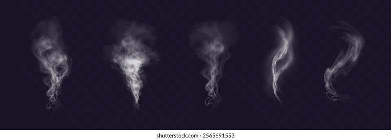 Set of smoke and fog elements with a soft heart shape and flowing patterns, ideal for romantic, abstract, and atmospheric designs.