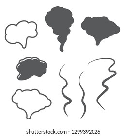 Set of smoke icons. Hand drawn doodle smoke, clouds and fog 