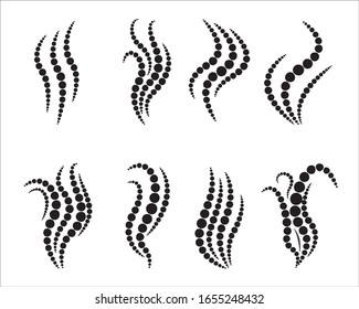 Set of smoke steam icons made of round dots. Aroma smell signs. Vector illustration.