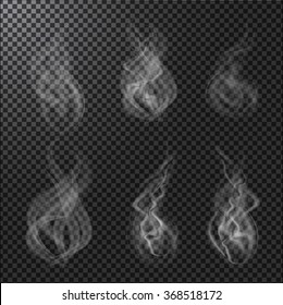 set of Smoke vectors on dark transparent background.
