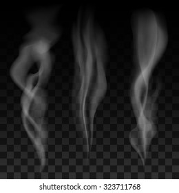 Set of smoke waves on transparent background. Illustration in realistic style.