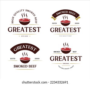 Conjunto de diseños de carne ahumada para grupos de carne de res, letreros o restaurantes de carne de res