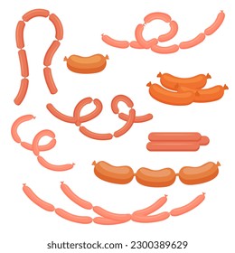 A set of smoked sausages. Meat product. food. Vector illustration.