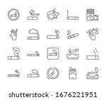 Set of smoking area Related Vector Line Icons. Includes such Icons as cigarette, tobacco, ashtray, smoke, nicotine and more. - vector