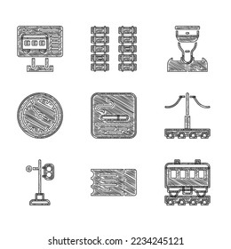 Set Smoking area, Train ticket, Passenger train cars, Railway, traffic light, station clock, conductor and Ticket office buy tickets icon. Vector
