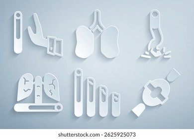 Set Smoking cigarette, Cigarette butt, Disease lungs, Candy, Lungs and Giving up icon. Vector