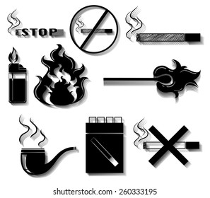 Set of smoking icons in black color on a white background