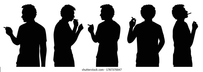Conjunto de hombres fumadores vector de silueta sobre fondo blanco