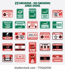 set of smoking and no smoking area for signboard or label. vector illustration