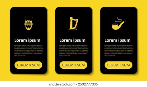 Set Smoking pipe, Harp and Leprechaun. Business infographic template. Vector