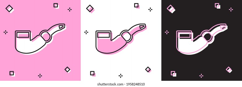 Set Smoking pipe icon isolated on pink and white, black background. Tobacco pipe. Vector