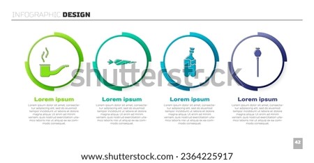 Set Smoking pipe, Marijuana joint, Bong for smoking marijuana and Opium poppy. Business infographic template. Vector