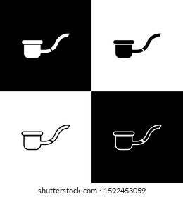 Set Smoking pipe with smoke icon isolated on black and white background. Tobacco pipe.  Vector Illustration