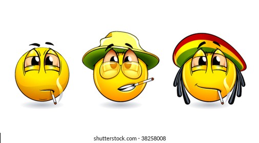 Set of smoking smiles-balls. Vector illustration.