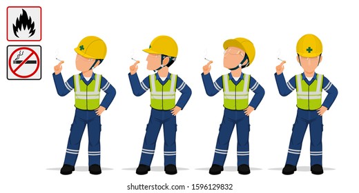 Set of smoking worker on white background
