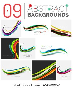 Set of smooth abstract backgrounds - wave motion concepts. Infinity space templates with sample text. Business card and identity design elements