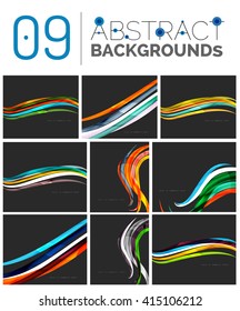 Set of smooth abstract backgrounds - wave motion concepts. Infinity space templates with sample text. Business card and identity design elements