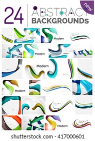 Set of smooth abstract backgrounds - wave motion concepts. Infinity space templates with sample text. Business card and identity design elements