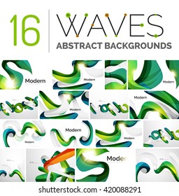 Set of smooth abstract backgrounds - wave motion concepts. Infinity space templates with sample text. Business card and identity design elements