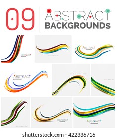 Set of smooth abstract backgrounds - wave motion concepts. Infinity space templates with sample text. Business card and identity design elements