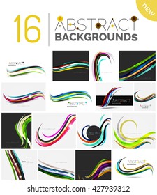 Set of smooth abstract backgrounds - wave motion concepts. Infinity space templates with sample text. Business card and identity design elements