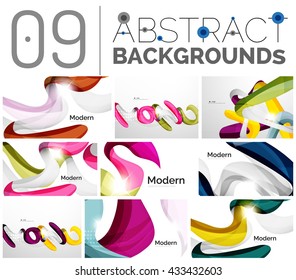 Conjunto de planos de fundo abstratos suaves - conceitos de movimento de onda. Modelos de espaço infinito com texto de exemplo. Elementos de design de identidade e cartão de visita