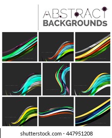 Set of smooth abstract backgrounds - wave motion concepts. Infinity space templates with sample text. Business card and identity design elements
