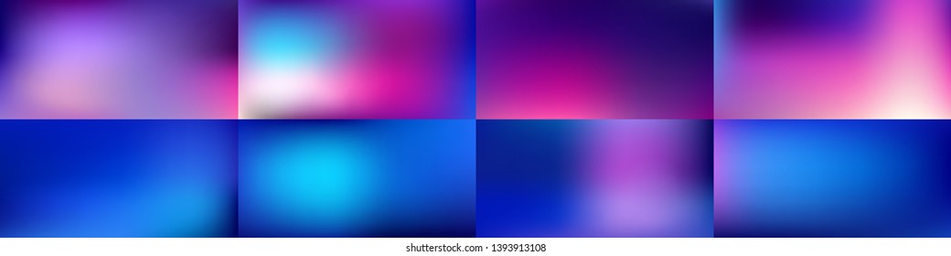 Set of Smooth abstract colorful mesh backgrounds Soft fuchsia, blue gradient. Modern blazing backdrop for poster, banner, mobile app screen, invitations. Vector design.