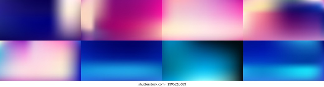 Set of Smooth abstract colorful mesh backgrounds Soft fuchsia, turquoise gradient. Modern blazing backdrop for poster, banner, mobile app screen, invitations. Vector design.