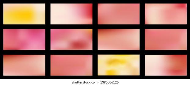 Set of Smooth abstract colorful mesh backgrounds Soft pink rose gradient. Modern blazing backdrop for poster, banner, mobile app screen, invitations. Vector design.
