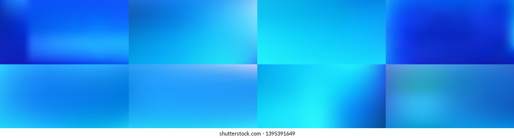 Set of Smooth abstract colorful mesh backgrounds Soft blue sea gradient. Modern blazing backdrop for poster, banner, mobile app screen, invitations. Vector design.