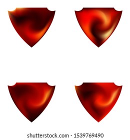 Set of smooth backgrounds in the form of a shield. Simple style of 80th. Trendy soft color effect. Red elegant and easy editable colorful fluid covers for your creative projects.