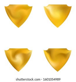 Set of smooth backgrounds in the form of a shield. Trendy soft color theme. Simple style of 80th. Yellow elegant and easy editable colorful fluid covers for your creative projects.
