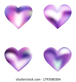 Set of smooth backgrounds hearts. Flat fashion style of 90th, 80th. Soft color illustration. Violet elegant and easy editable colorful fluid covers for your creative projects.
