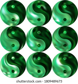 Set of smooth backgrounds with yin yang. Cool original liquid backdrop. Trendy soft color element. Green elegant and easy editable colorful fluid covers for your creative projects.