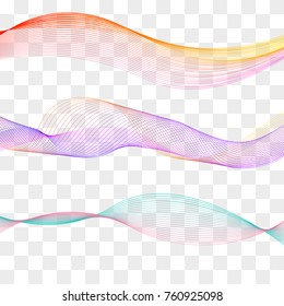 Set smooth flow lines isolated on  transparent background. Abstract wave, soundwave, sound. Vector illustration