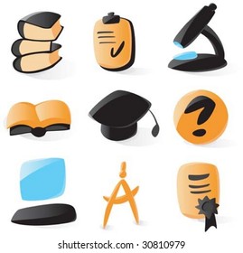 Set of smooth and glossy education icons. Vector illustration. Letter '?' is not part of any existing font, it was drawn by hand.