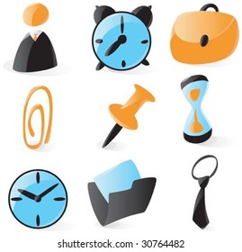 Set of smooth and glossy office icons. Vector illustration.