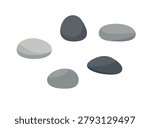 Set of smooth grey stones vector illustration, minimalist pebble rock collection, flat design