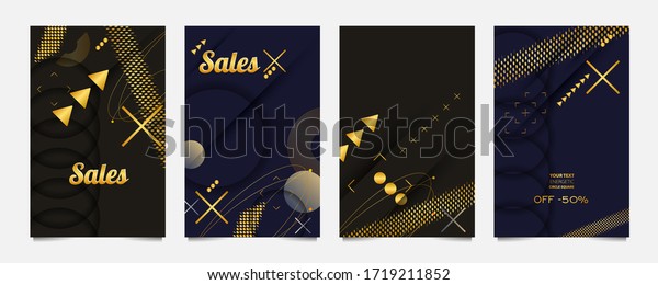 Set\
smooth lines romantic gold summer background. Golden sale and\
arabesque pattern on dark banner trend\
gradient