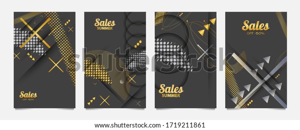 Set
smooth lines romantic gold summer background. Golden sale and
arabesque pattern on dark banner trend
gradient