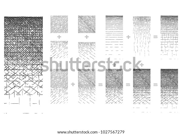 滑らかなグラデーションのインクテクスチャーのセット テクニカルペンハッチングで描いた水平パターン のベクター画像素材 ロイヤリティフリー Shutterstock