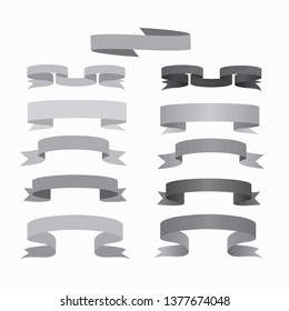 Set of smooth and textured ribbons. Grey and dark grey ribbons and banners for your design.